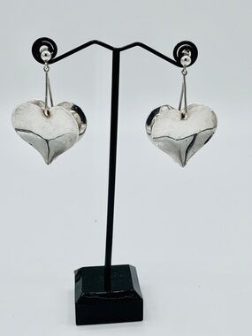 Sterling Silver Double Heart Drop Pierced Earrings
